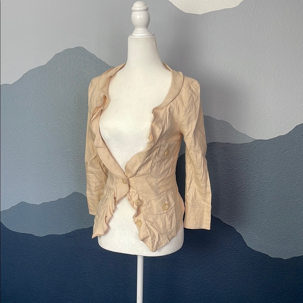Bebe Cream Blazer with Draped Lapels and Relaxed Fit
